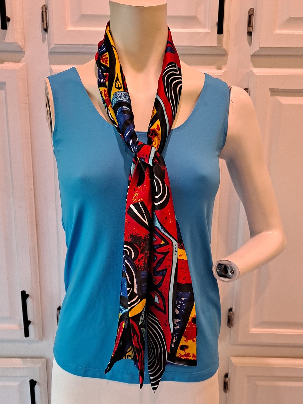 Vibrant Red Multicolor Abstract Pattern Silky Scarf Belt Headscarf Retro Modern